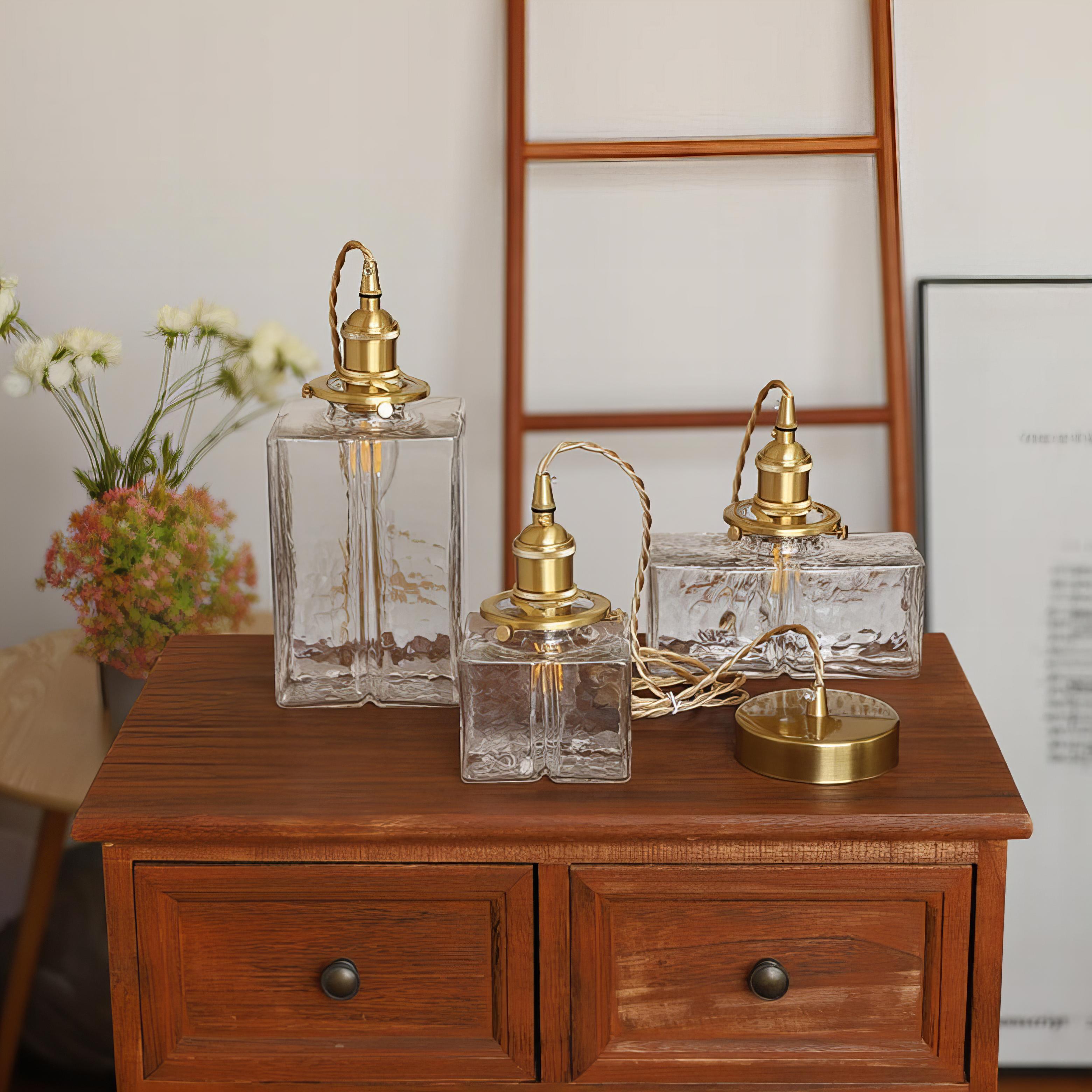 GlasLume: Vintage Glass Pendant Light – Retro Hanging Lamp with Brass Details