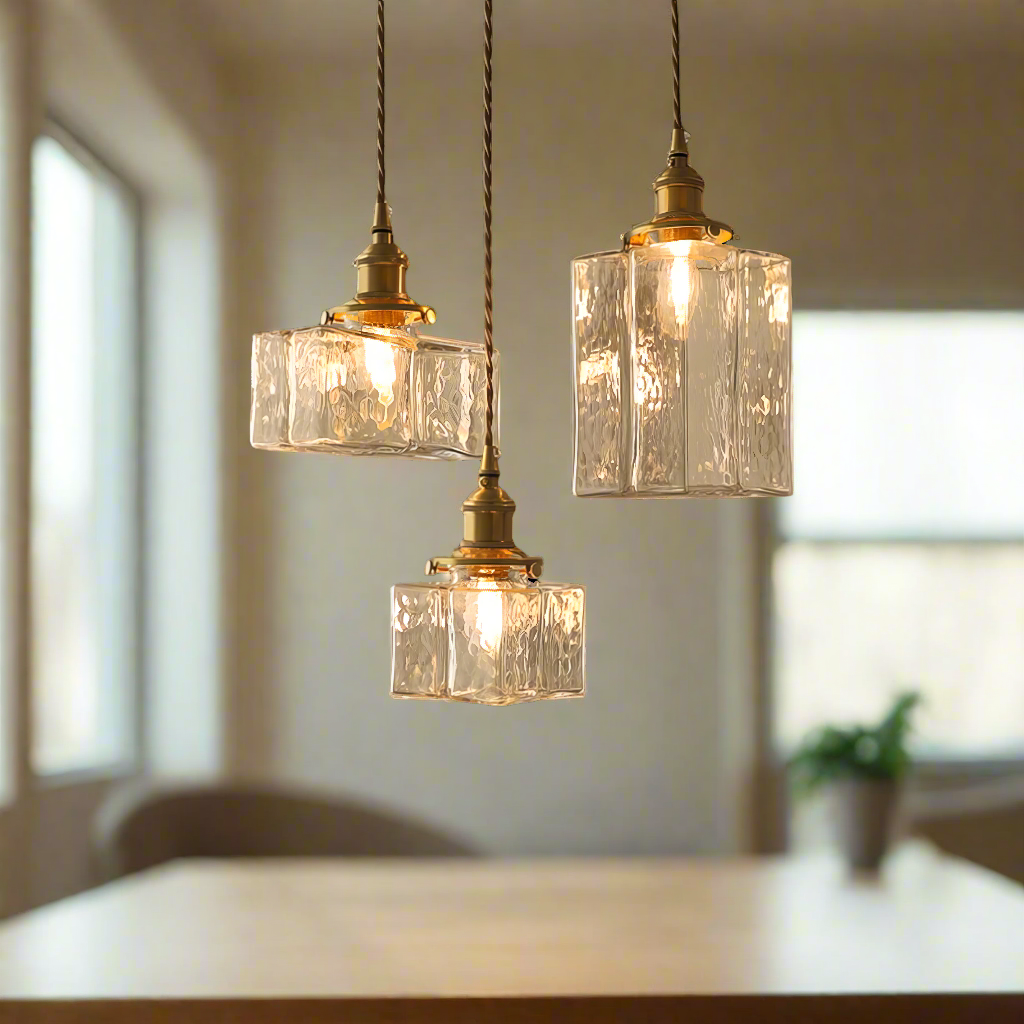 GlasLume: Vintage Glass Pendant Light – Retro Hanging Lamp with Brass Details