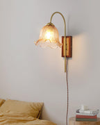 Amber Floral Glass Plug-In Wall Sconce with Bamboo