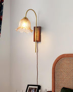 Amber Floral Glass Plug-In Wall Sconce with Bamboo