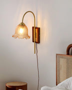 Amber Floral Glass Plug-In Wall Sconce with Bamboo