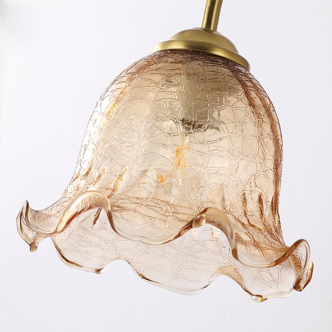 Amber Floral Glass Plug-In Wall Sconce with Bamboo