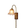 Amber Floral Glass Plug-In Wall Sconce with Bamboo
