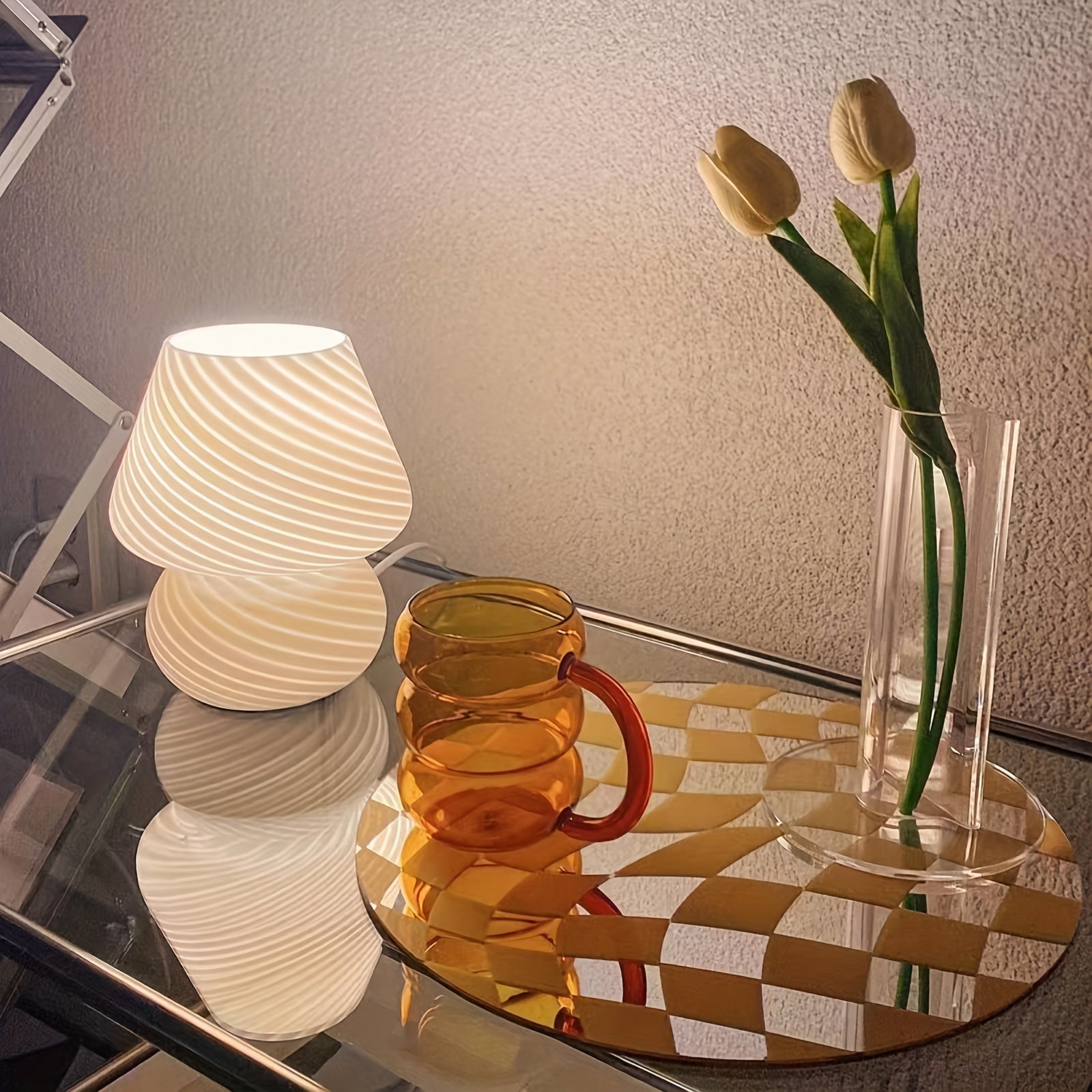 Glass Mushroom Lamp USB Powered Stepless Dimmable LED Table Light