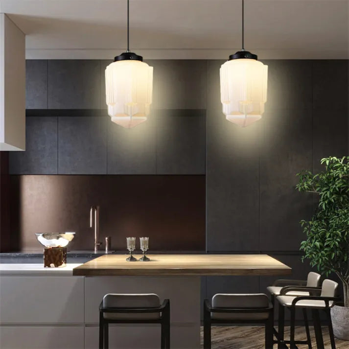 Glasyn: Geometric Frosted Glass Pendant Light – Modern Hanging Lamp for Dining Room & Kitchen