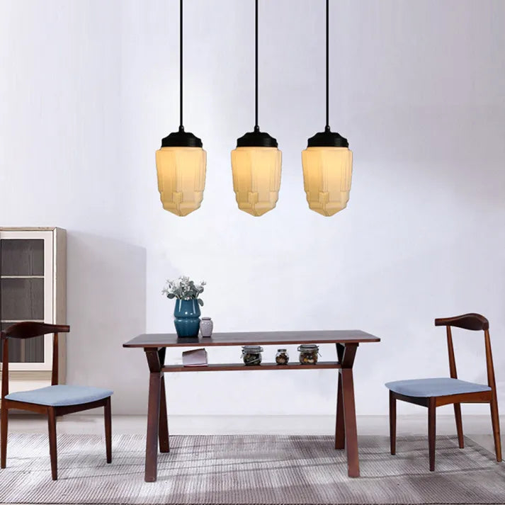 Glasyn: Geometric Frosted Glass Pendant Light – Modern Hanging Lamp for Dining Room & Kitchen