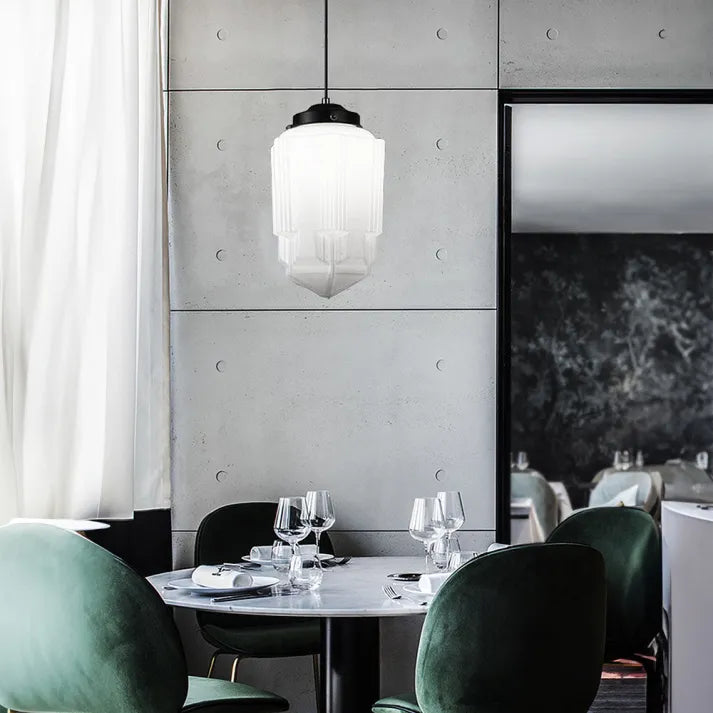 Glasyn: Geometric Frosted Glass Pendant Light – Modern Hanging Lamp for Dining Room & Kitchen