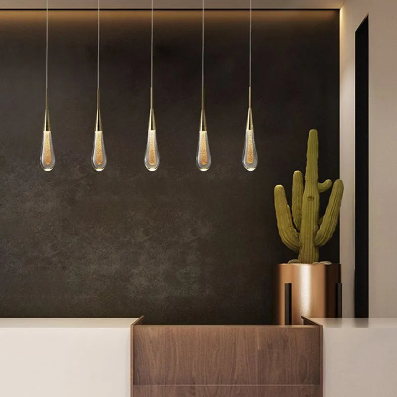 Glimma: Pendant Light Drop Shape Crystal & Metal – Gold for Bedroom & Living Room