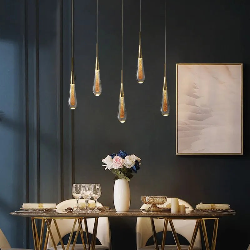 Glimma: Pendant Light Drop Shape Crystal & Metal – Gold for Bedroom & Living Room