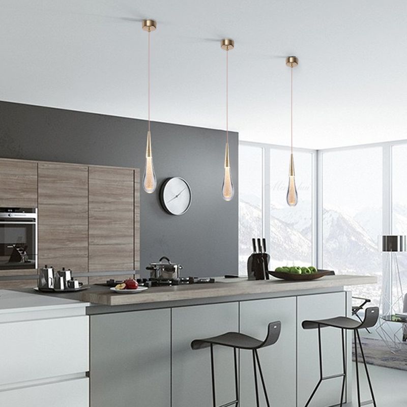 Glimma: Pendant Light Drop Shape Crystal & Metal – Gold for Bedroom & Living Room