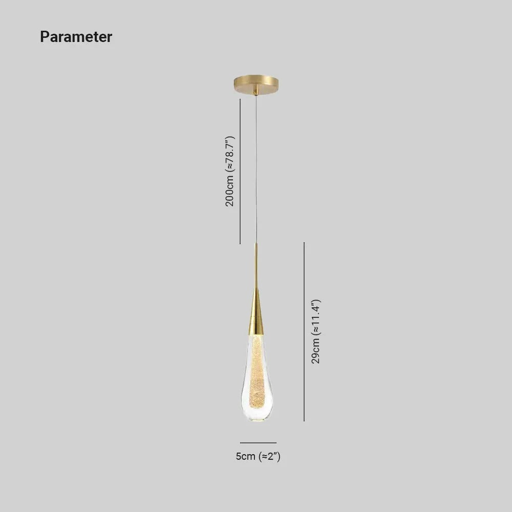 Glimma: Pendant Light Drop Shape Crystal & Metal – Gold for Bedroom & Living Room