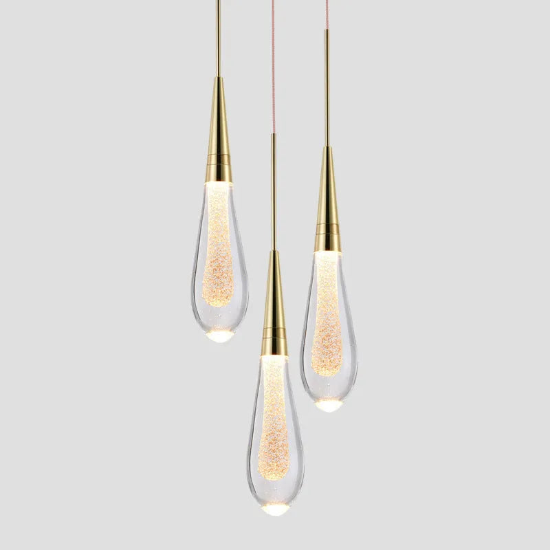 Glimma: Pendant Light Drop Shape Crystal & Metal – Gold for Bedroom & Living Room