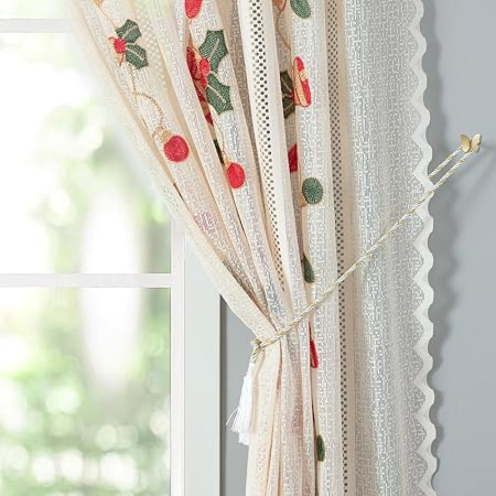Bell Festival: Red Curtains with Christmas Motif – Semi-Transparent & Decorative for Living Room