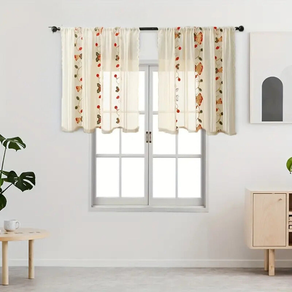 Bell Festival: Red Curtains with Christmas Motif – Semi-Transparent & Decorative for Living Room
