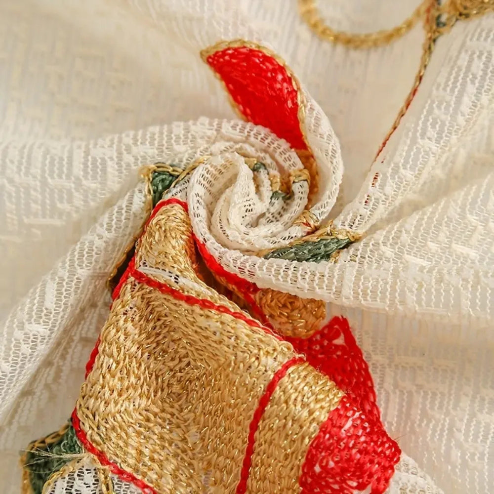 Bell Festival: Red Curtains with Christmas Motif – Semi-Transparent & Decorative for Living Room