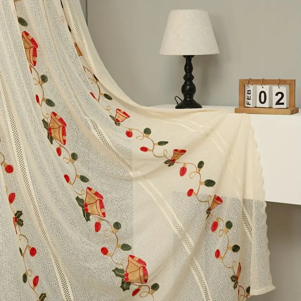 Bell Festival: Red Curtains with Christmas Motif – Semi-Transparent & Decorative for Living Room
