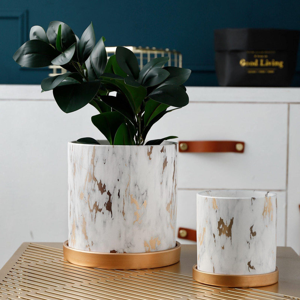 Indoor Planter Set Gold Tone Ceramic Porcelain Decorative Planters