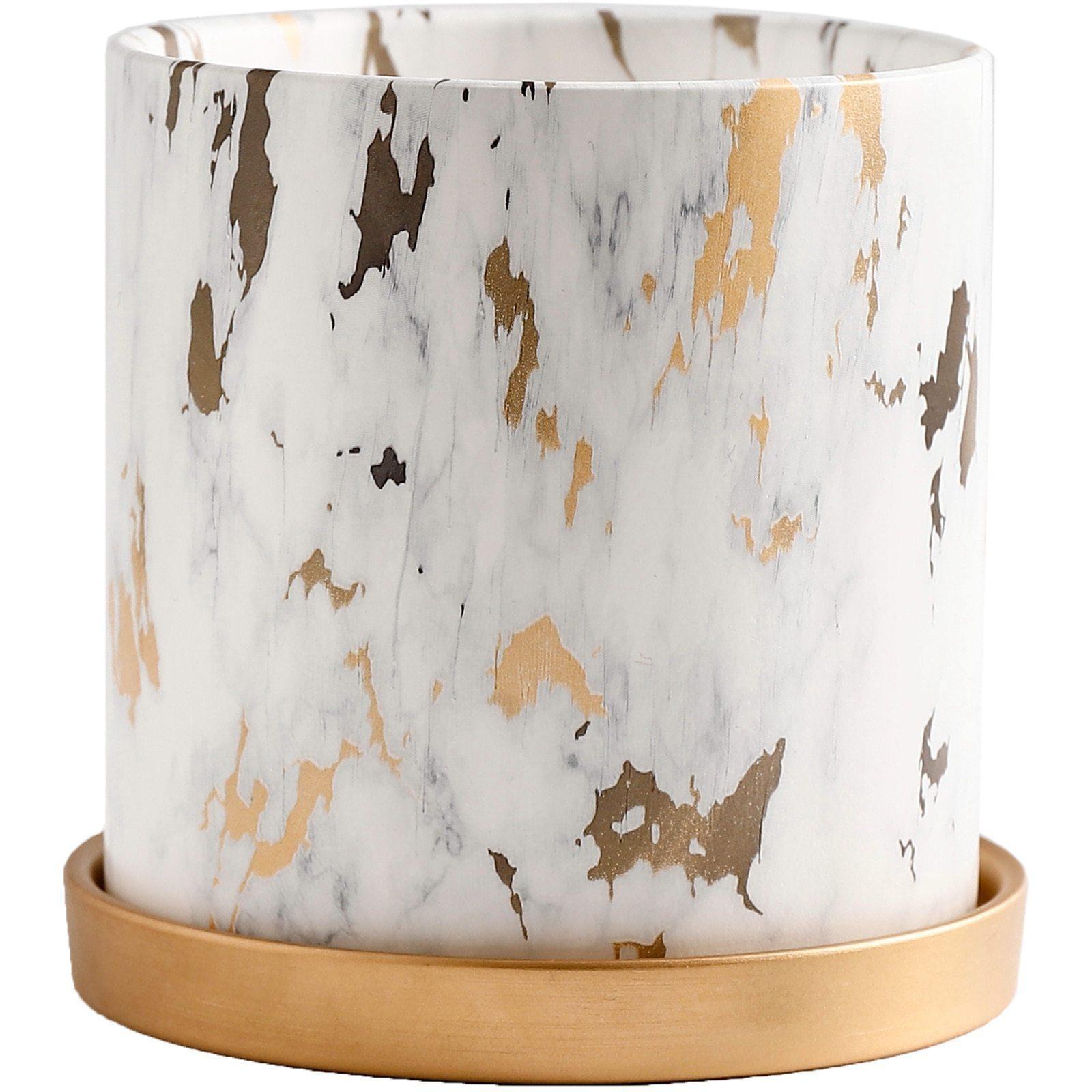 Indoor Planter Set Gold Tone Ceramic Porcelain Decorative Planters