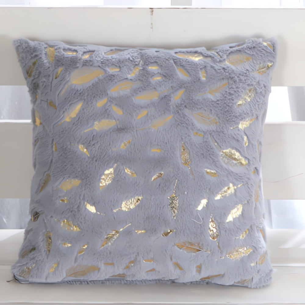 Velvet Cushion Cover Gold Leaf Print Bamboo Rayon Decorative Throw Pillow Cover