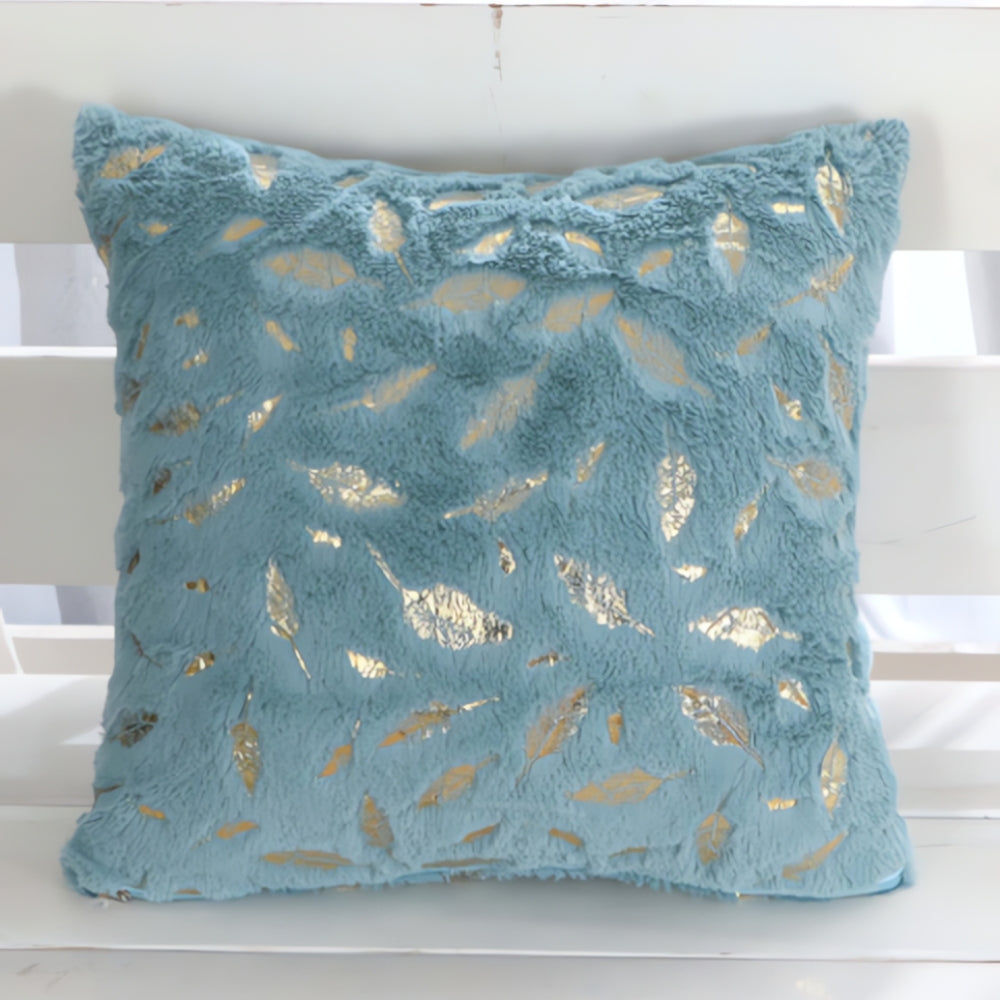 Velvet Cushion Cover Gold Leaf Print Bamboo Rayon Decorative Throw Pillow Cover