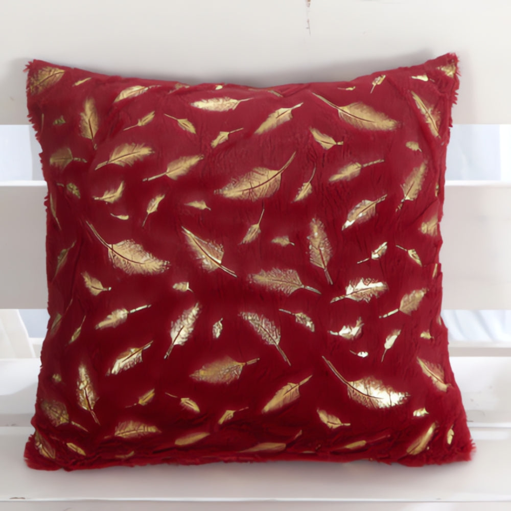 Velvet Cushion Cover Gold Leaf Print Bamboo Rayon Decorative Throw Pillow Cover