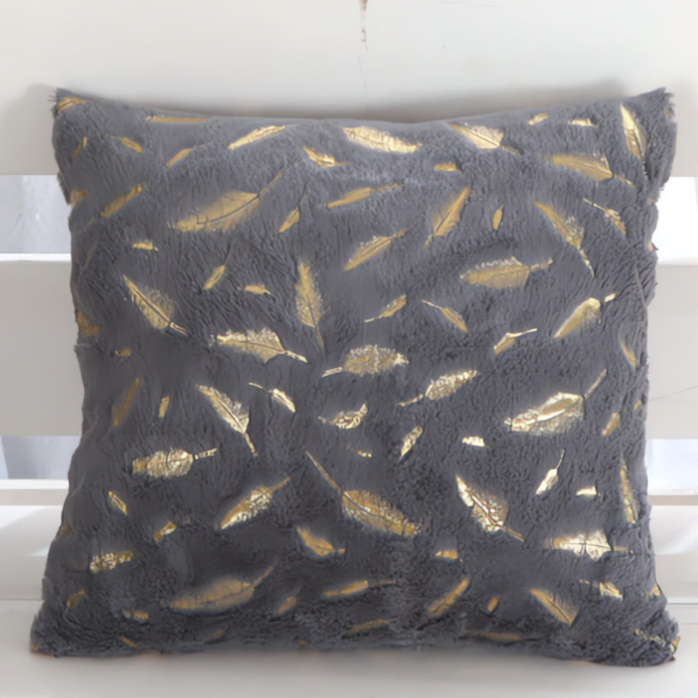 Velvet Cushion Cover Gold Leaf Print Bamboo Rayon Decorative Throw Pillow Cover