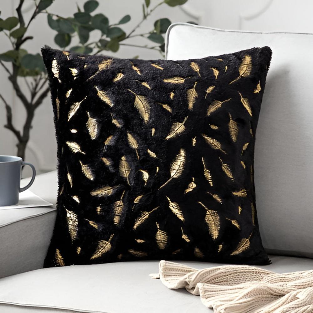 Velvet Cushion Cover Gold Leaf Print Bamboo Rayon Decorative Throw Pillow Cover