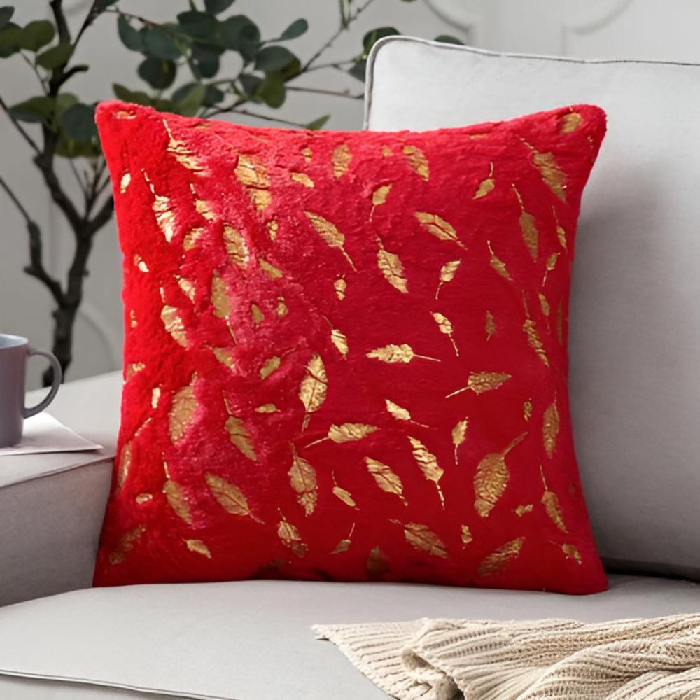 Velvet Cushion Cover Gold Leaf Print Bamboo Rayon Decorative Throw Pillow Cover