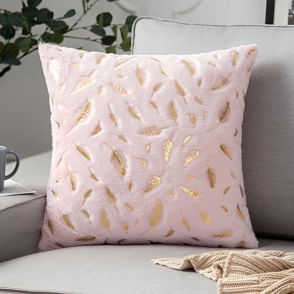 Velvet Cushion Cover Gold Leaf Print Bamboo Rayon Decorative Throw Pillow Cover