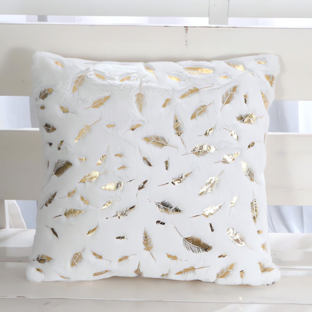 Velvet Cushion Cover Gold Leaf Print Bamboo Rayon Decorative Throw Pillow Cover