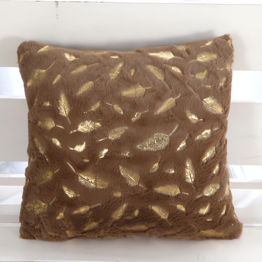 Velvet Cushion Cover Gold Leaf Print Bamboo Rayon Decorative Throw Pillow Cover