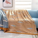 GoldenFish: Reversible Cotton Blanket with Fish Pattern & Light Texture – for Bed & Sofa