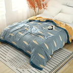 GoldenFish: Reversible Cotton Blanket with Fish Pattern & Light Texture – for Bed & Sofa