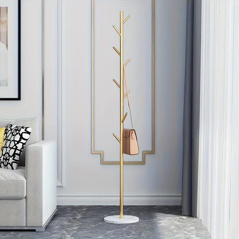 GoldenStand: Freestanding Clothes Rack – Modern Metal Frame with Marble Base, Durable & Stylish for Coats & Bags