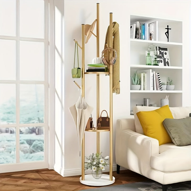 GoldenStand: Freestanding Clothes Rack – Modern Metal Frame with Marble Base, Durable & Stylish for Coats & Bags