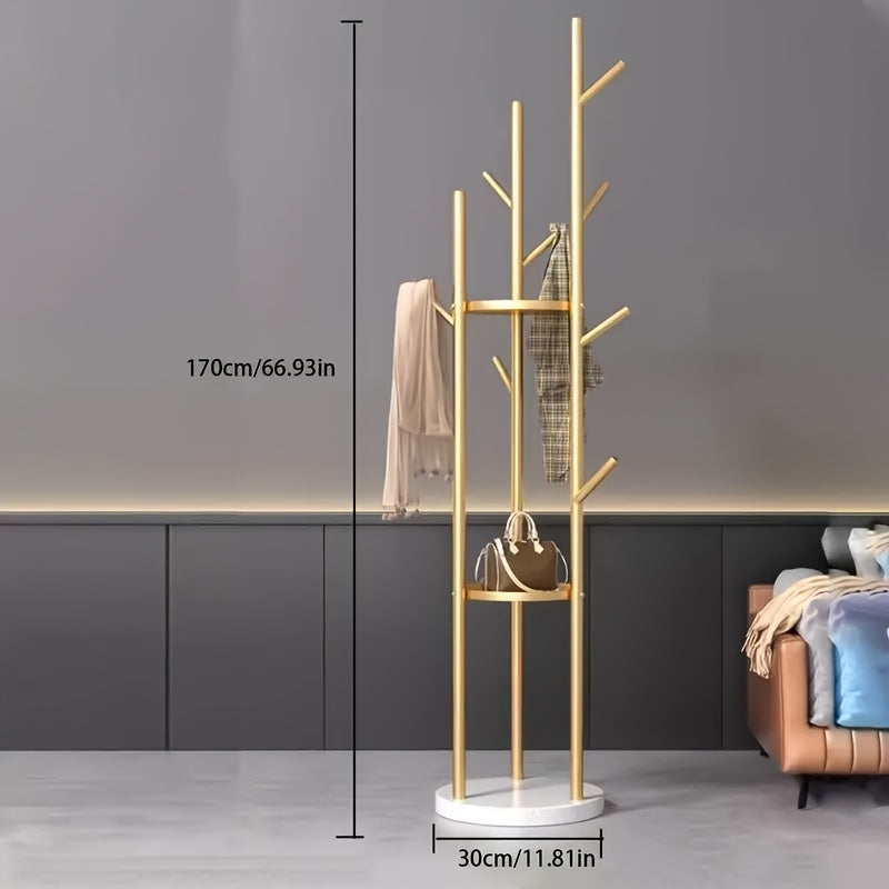 GoldenStand: Freestanding Clothes Rack – Modern Metal Frame with Marble Base, Durable & Stylish for Coats & Bags