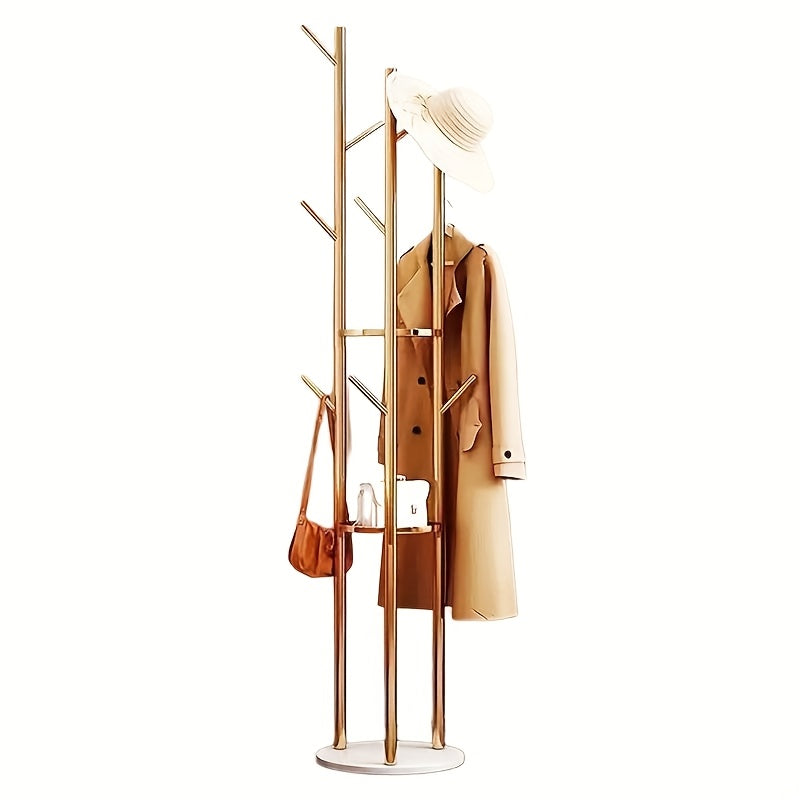 GoldenStand: Freestanding Clothes Rack – Modern Metal Frame with Marble Base, Durable & Stylish for Coats & Bags