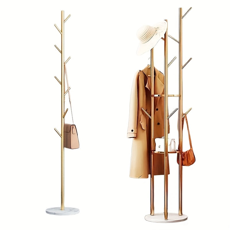 GoldenStand: Freestanding Clothes Rack – Modern Metal Frame with Marble Base, Durable & Stylish for Coats & Bags