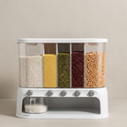 Grain Storage Container, 5 Compartment, PP and PET, 42.1 x 17.8 x 34 cm, White