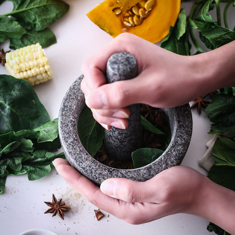Granite Mortar and Pestle Set – Durable Natural Stone for Effortless Grinding, Perfect Kitchen Essential, Handcrafted Quality