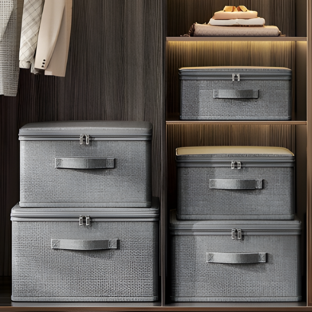 Virell – Gray Fabric Storage Box With Lid
