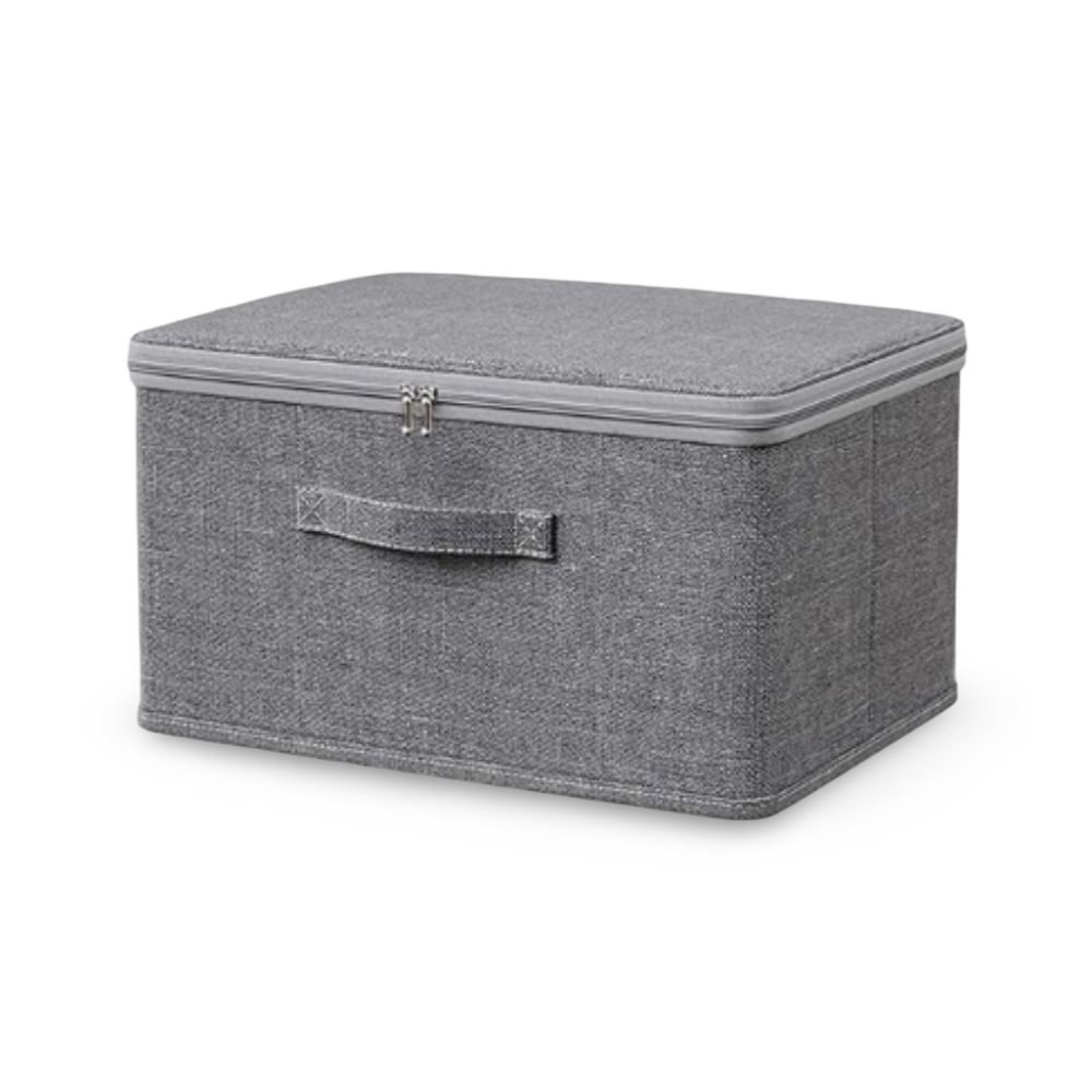 Fabric Storage Box, Gray Color, Foldable Design, Lid Closure