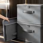 Fabric Storage Box, Gray Color, Foldable Design, Lid Closure