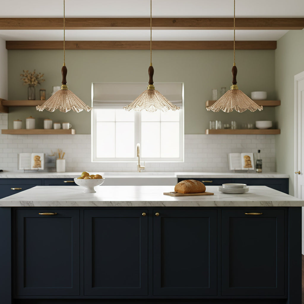 Gyran Petal Glass and Brass Pendant Lamp