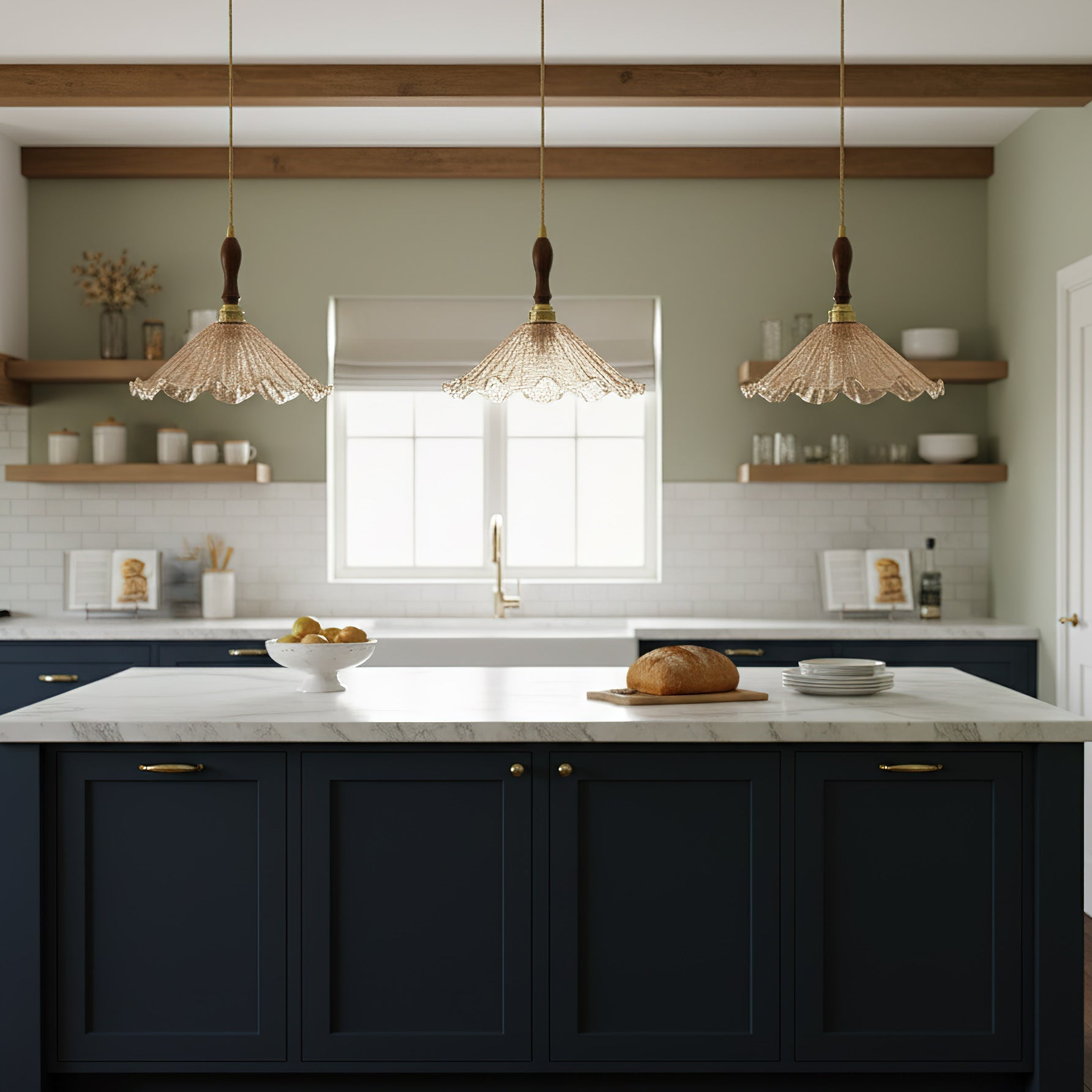Gyran Petal Glass and Brass Pendant Lamp