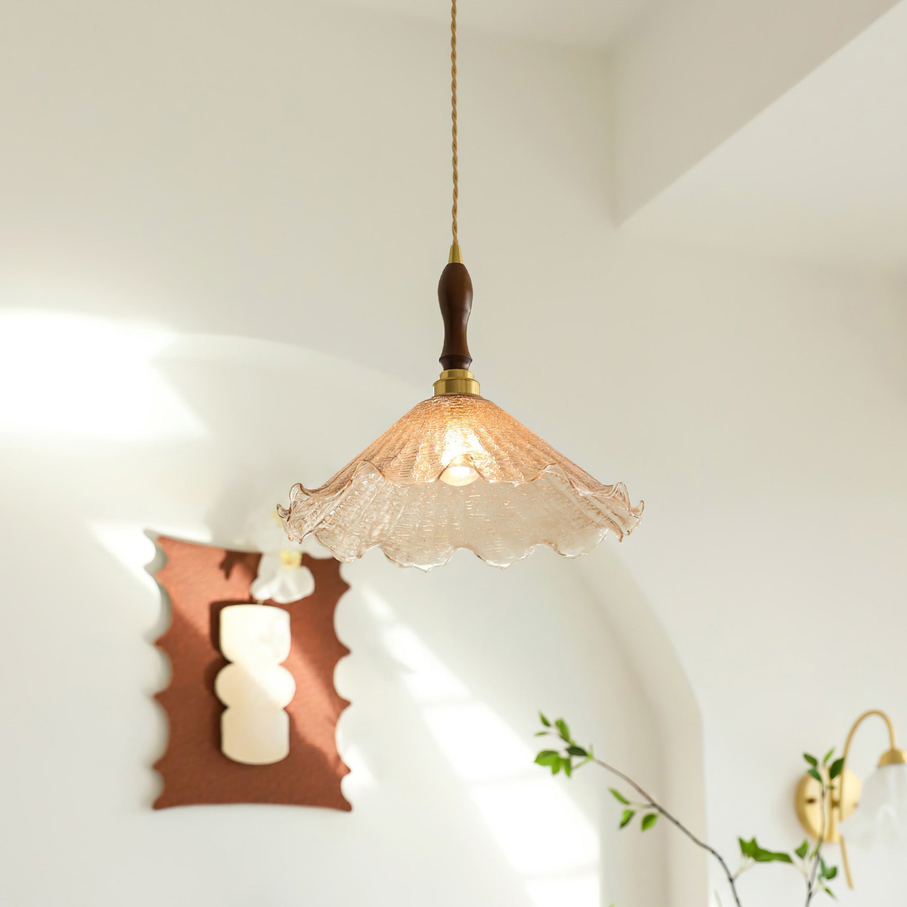 Gyran Petal Glass and Brass Pendant Lamp