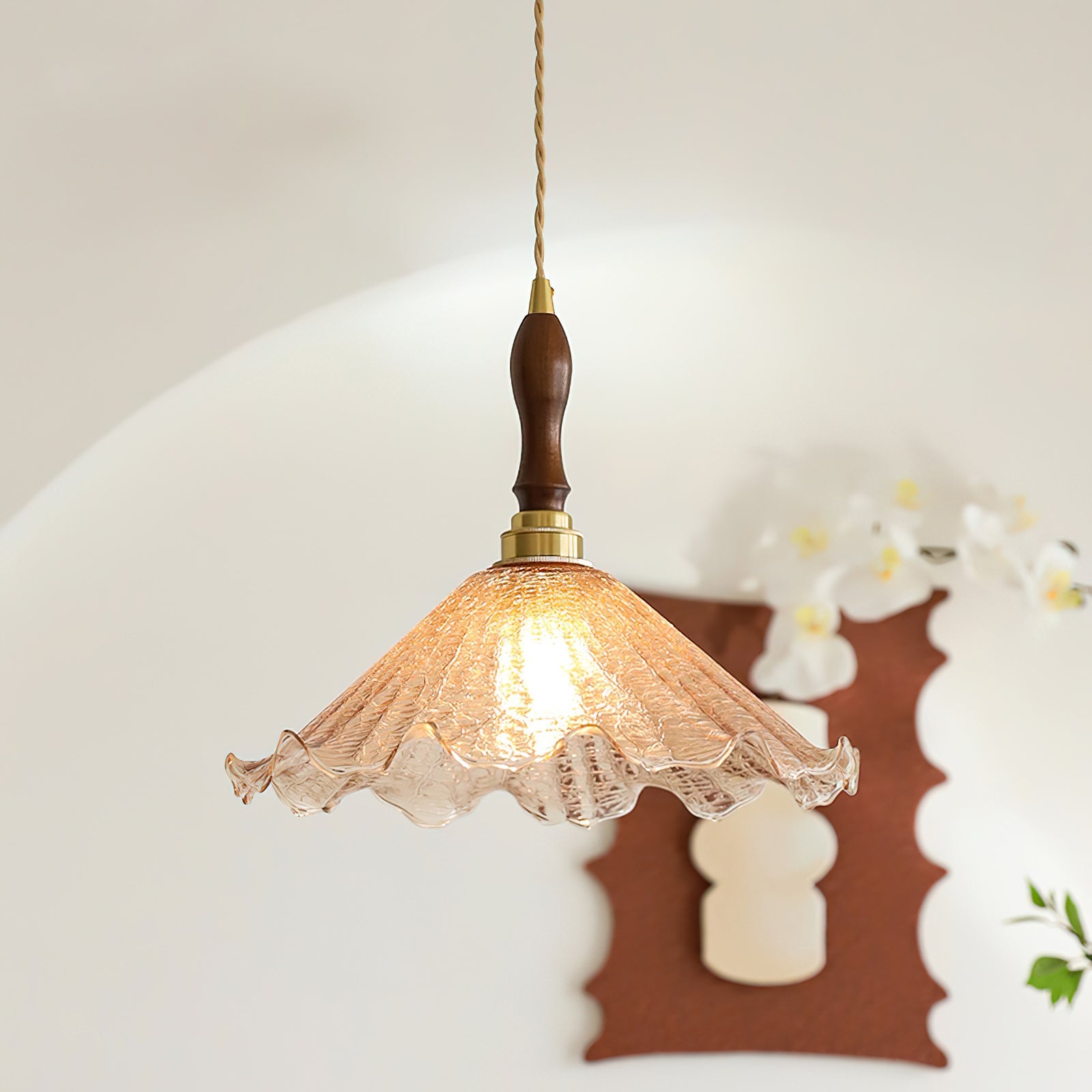 Gyran Petal Glass and Brass Pendant Lamp