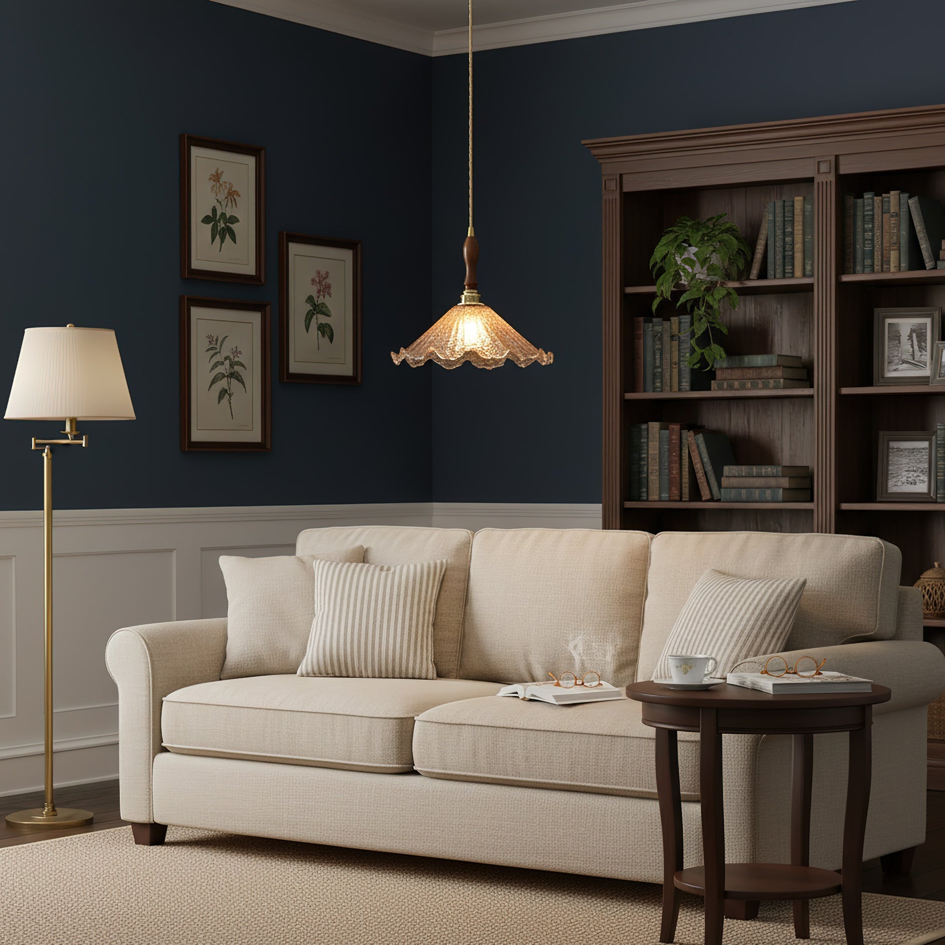Gyran Petal Glass and Brass Pendant Lamp