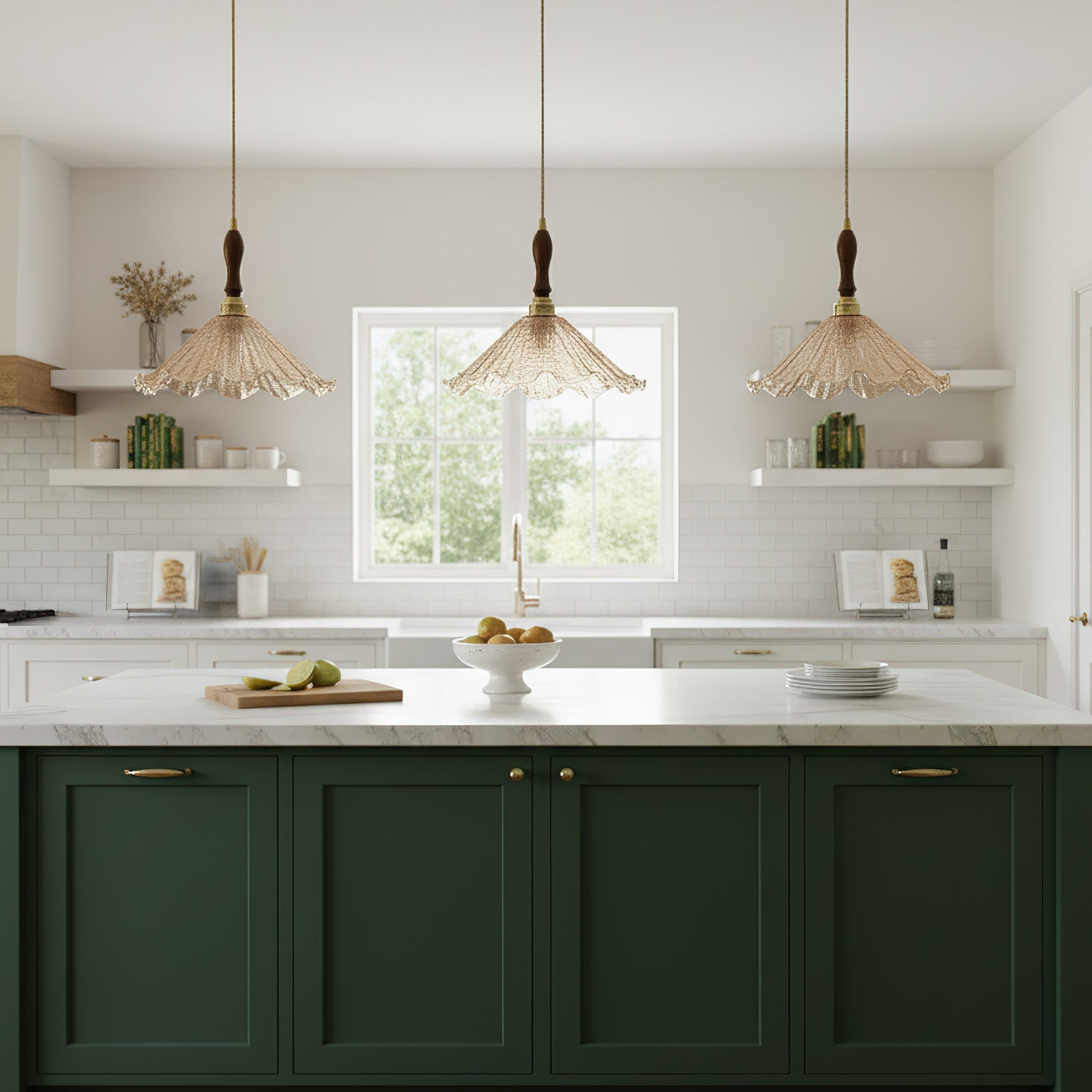 Gyran Petal Glass and Brass Pendant Lamp