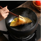 Cast Iron Skillet Hand-Forged Iron, Wooden Handle, 24–28 cm